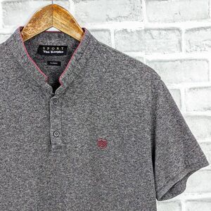 The Kooples the Officer Collar Polo Shirt contrast trim Mouline Grey Sz XL